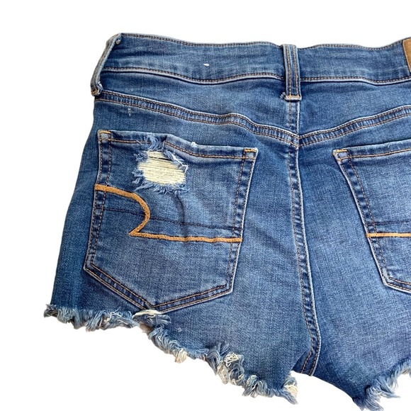 American Eagle AE Hi-Rise Shortie Denim Jean Shorts Button Fly Distressed Size 6 - Picture 9 of 14
